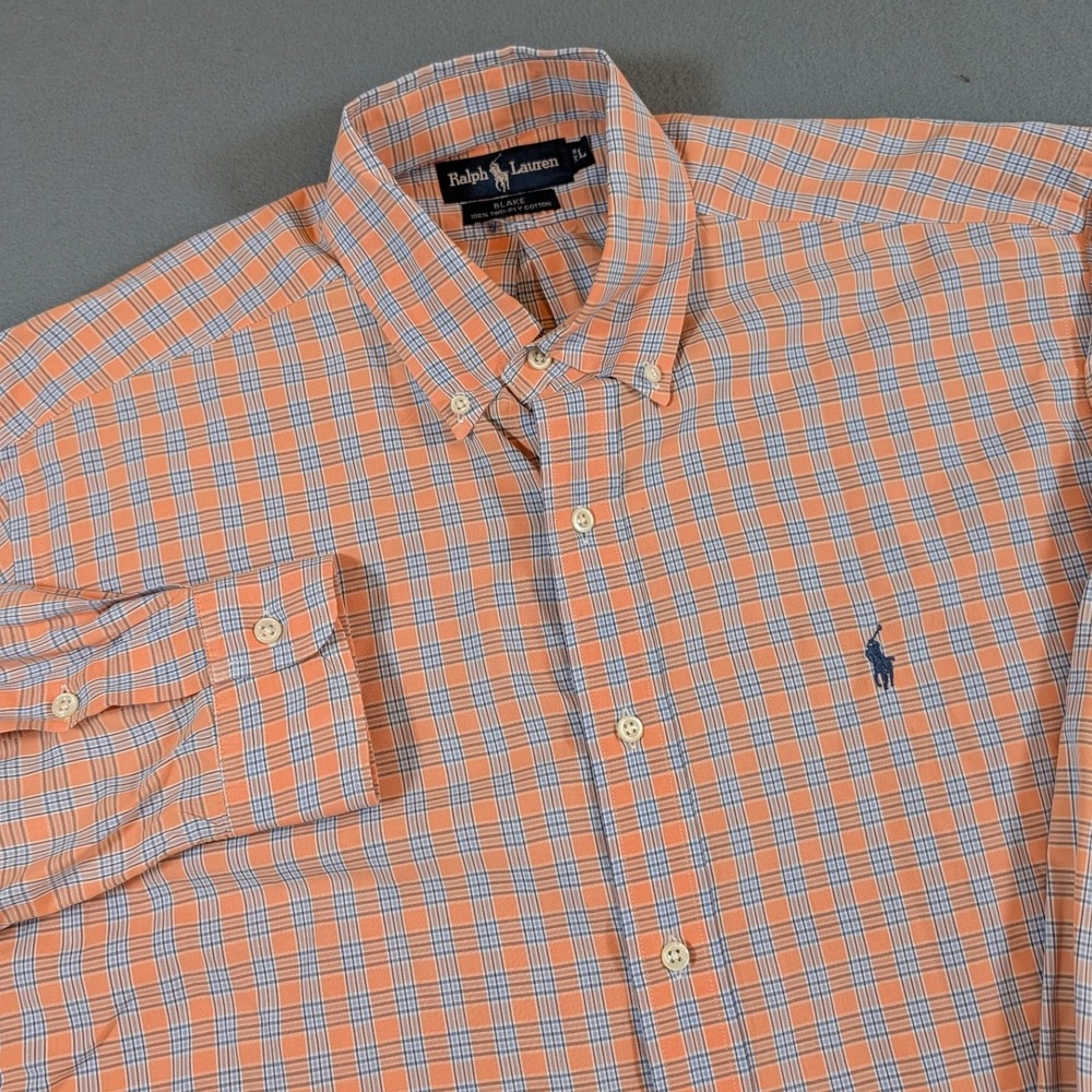 Ralph Lauren Blake Men's Orange Plaid Button Down‎ Shirt Long Sleeve Size L